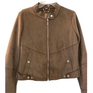 JouJou suede jacket, brown, size Large. Fully lined.
